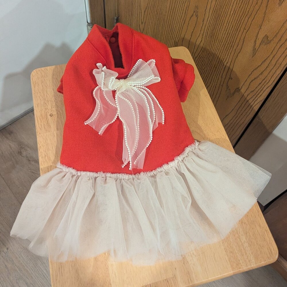 NWT Pet Circle Red Dog Dress with Faux Pearl Bow and Tulle-XL‎